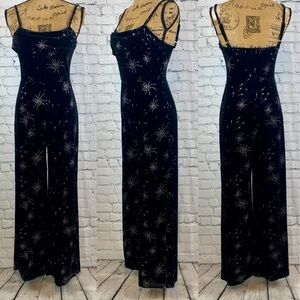 Cider Black Velvet Ruched Neck Sparkly Firework Jumpsuit